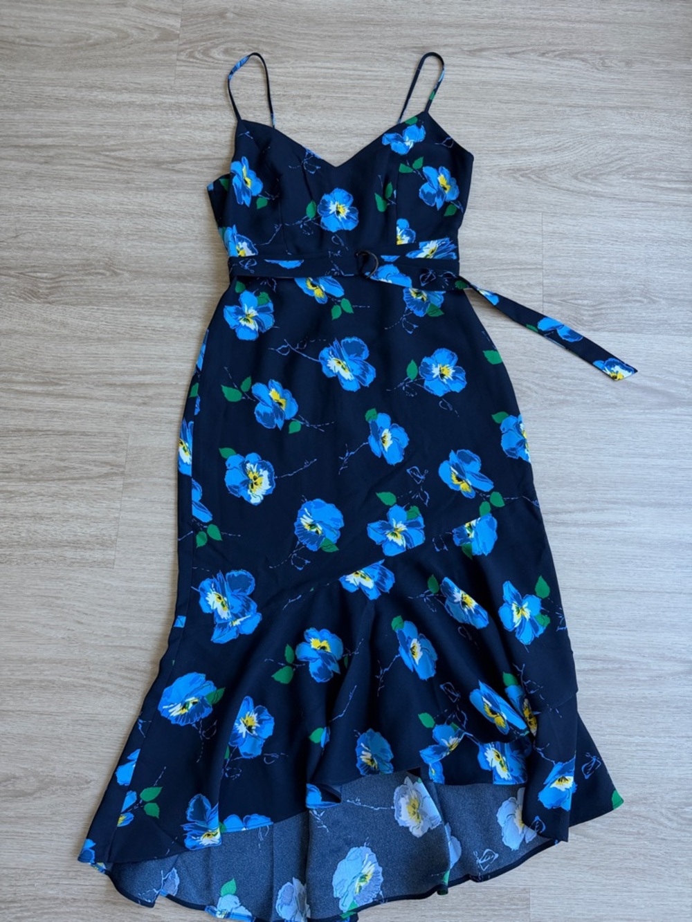 Banana Republic Women’s Black High-Low Floral Dress with Blue Prints